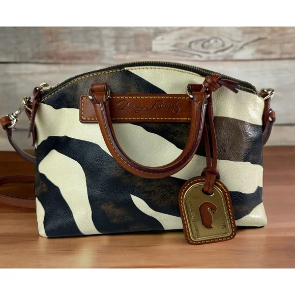 Dooney & Bourke Genuine Florentine Vacchetta Leather Satchel Zebra Print Bag - Picture 7 of 14